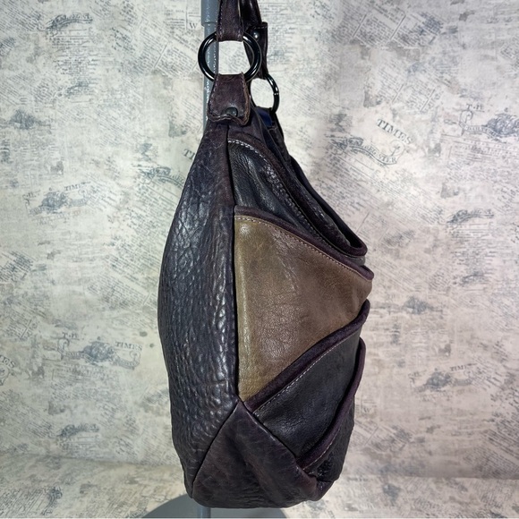 Innue leather purple and tan rustic hobo shoulder bag made in Italy - Picture 2 of 12